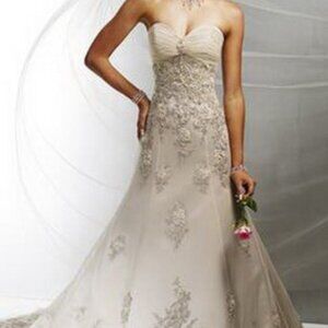 Maggie Sottero Antique Gold Strapless Beaded Wedding Gown Dress